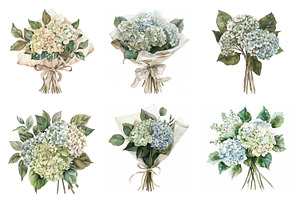 Rustic Watercolor Hydrangeas Clipart