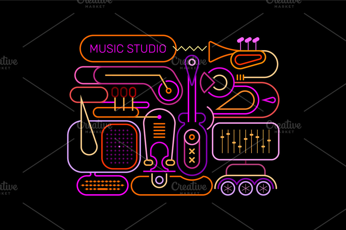 Music Studio Neon Colors Line Art, an Illustration by danjazzia (Photo 2 of 3)