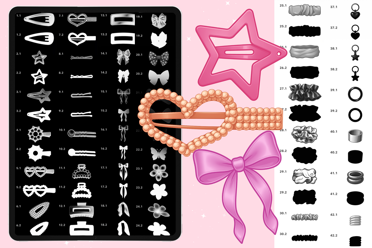Procreate Hair Accessories brushes, a Brush Add-On by Revabrush (Photo 3 of 6)