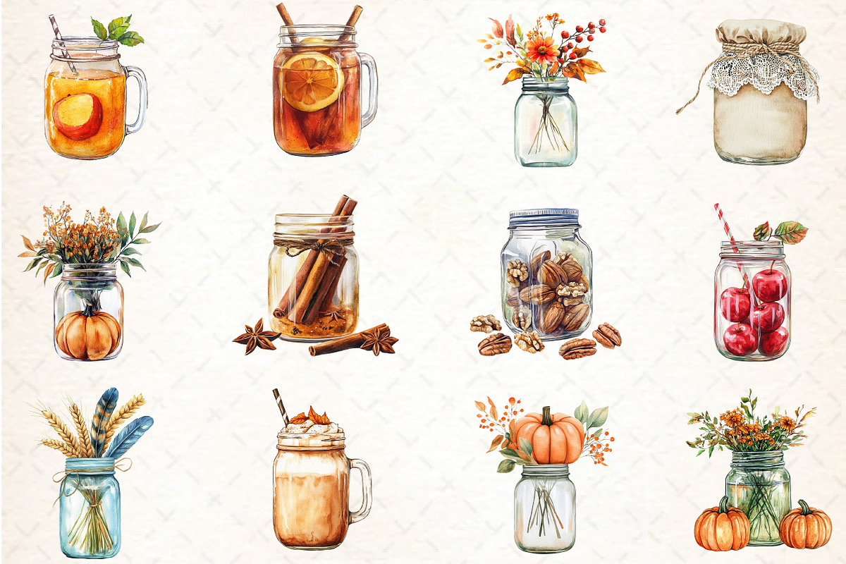 Fall Mason Jars Clipart Bundle, an Illustration by DreamCafeArt (Photo 2 of 5)