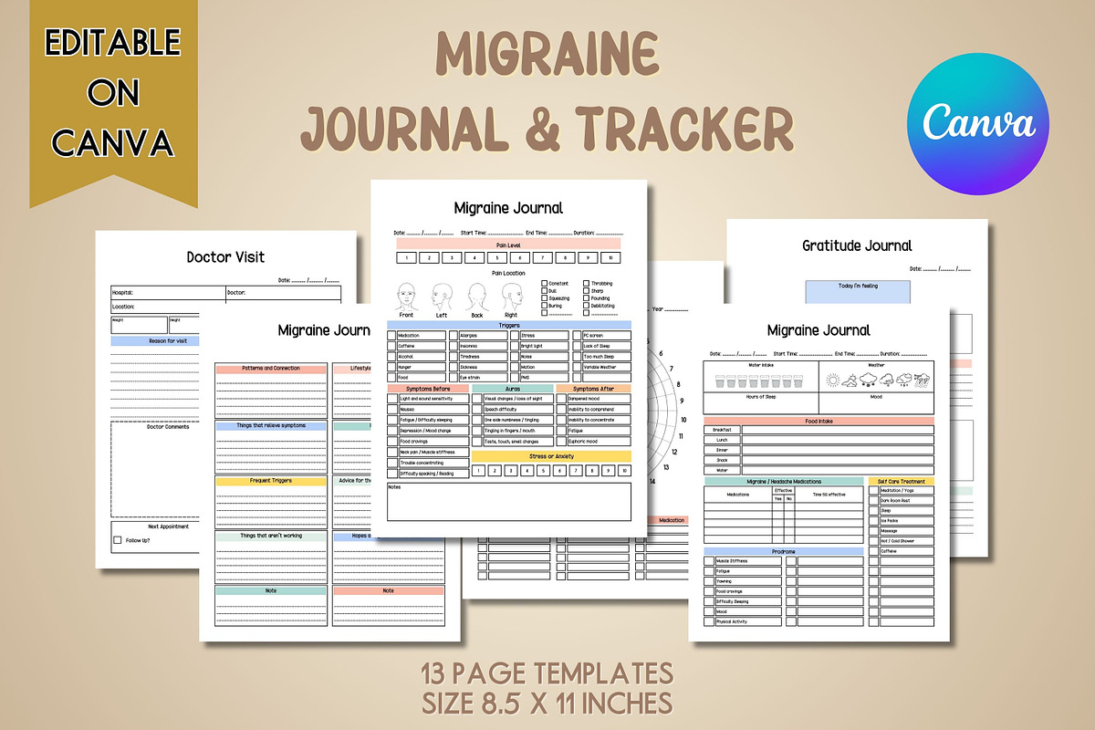 Migraine Journal & Tracker - Canva, a Print Template by Adalin Shop (Photo 1 of 9)