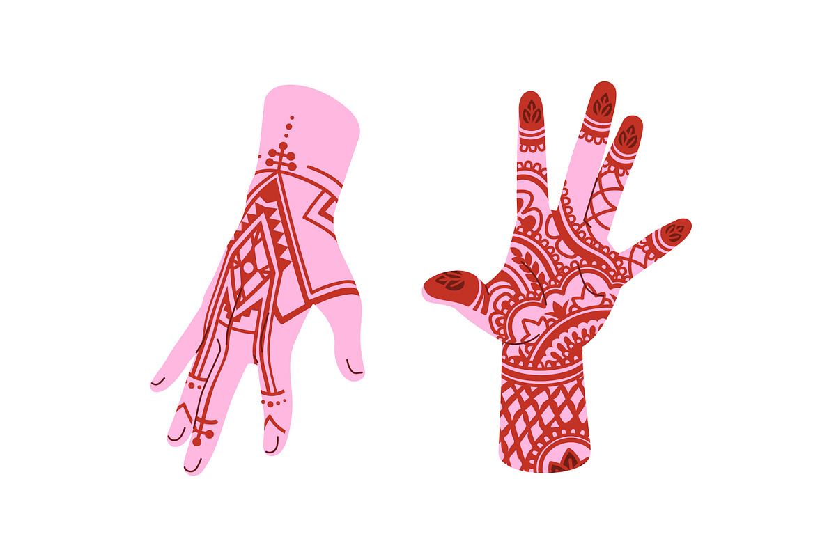 Henna tattoos, mehendi on hands set, a Person Illustration by PaperTrident (Photo 5 of 5)