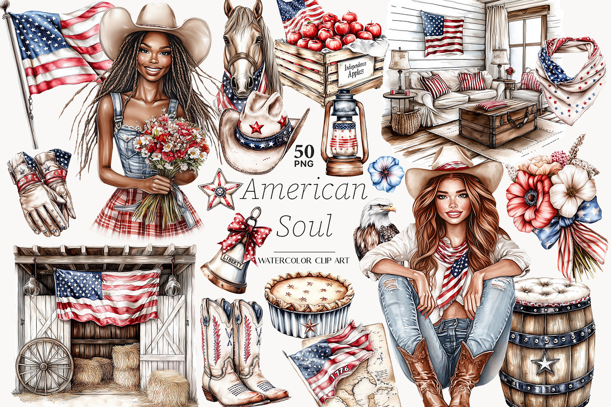 Patriotic 4th of July Clipart, a Person Illustration by GlamArtZhanna (Photo 1 of 8)