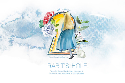 Watercolor Rabit's Hole Clipart Set