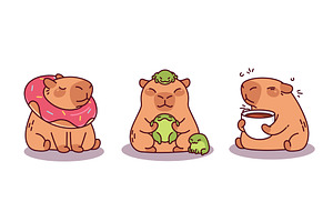 Cute capybara cartoon character set, an Animal Illustration by art PVP - market