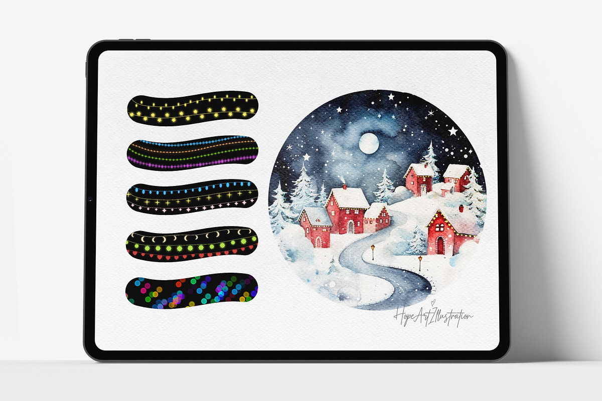 Procreate Christmas Lights Brushes, a Brush Add-On by HopeArtIllustration