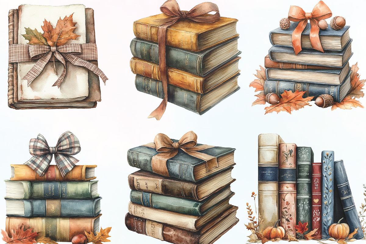 Autumn Bow Book Stack Clipart, an Illustration by CraftArtStudio (Photo 2 of 6)