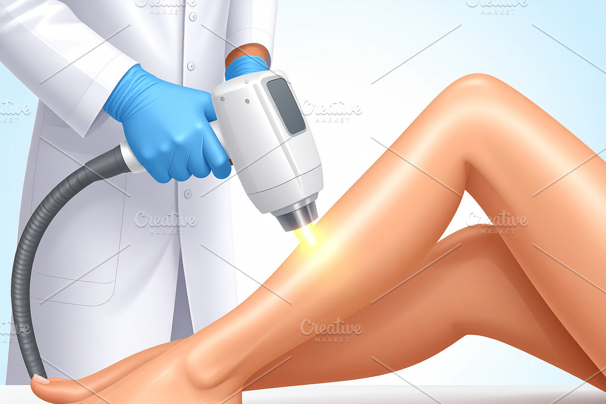 Professional applying laser hair removal to a woman's leg using, a Healthcare Illustration by DanFLCreativo