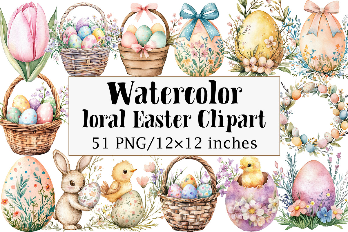 Floral Easter Clipart, an Illustration by Design Market (Photo 1 of 5)