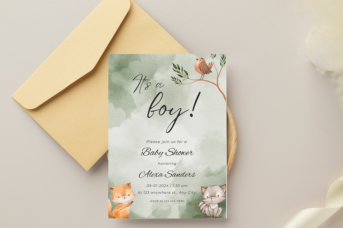 Woodland Boy Baby Shower Invitation, an Invitation Template by SweetDesigncraft (Photo 2 of 4)