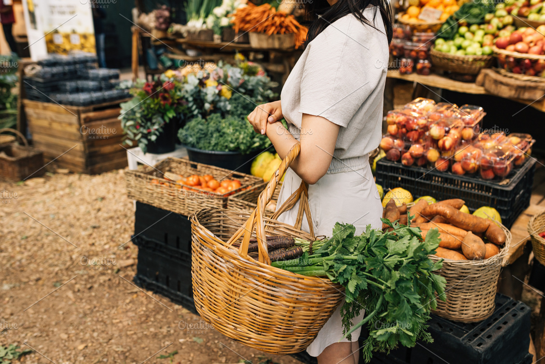 Woman with a basket in her hand, a Food & Drink Photo by Artem Varnitsin