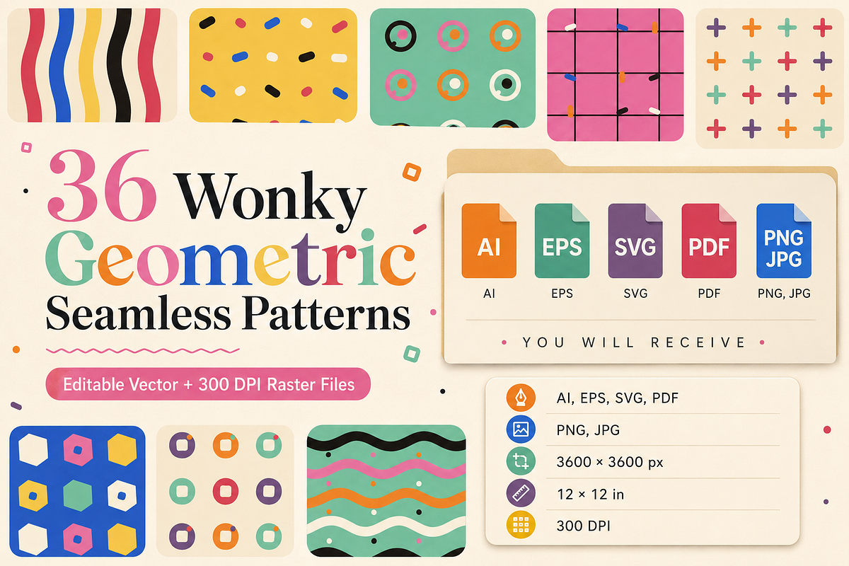 36 Wonky Geometric Seamless Patterns, a Pattern Graphic by Designs24hr (Photo 6 of 6)