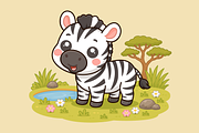 Cartoon Zebra in African Savanna, an Animal Illustration by Artpon Illustration (Thumbnail 3 of 3)