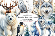 Watercolour Winter Arctic Animals, a Seasonal Illustration by CreationArt (Thumbnail 1 of 7)