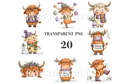 20 Christmas Highland Cow Clipart, an Animal Illustration by Pati Charm Studio (Thumbnail 3 of 8)
