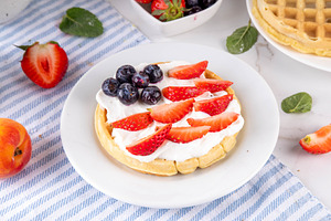 Breakfast waffles for Independence Day, decorated in American fl, a Food & Drink Photo by Rimma