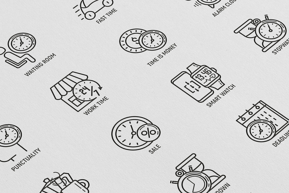 Time | 16 Thin Line Icons Set, an Outline Icon by Alex Blogoodf (Photo 8 of 11)