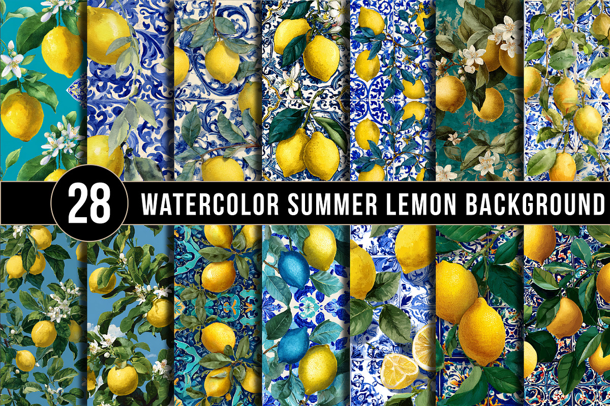 Watercolor Summer Lemon Background, an Illustration by DreamArtGraphic (Photo 1 of 5)
