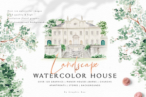 Landscape-Watercolor House Clipart