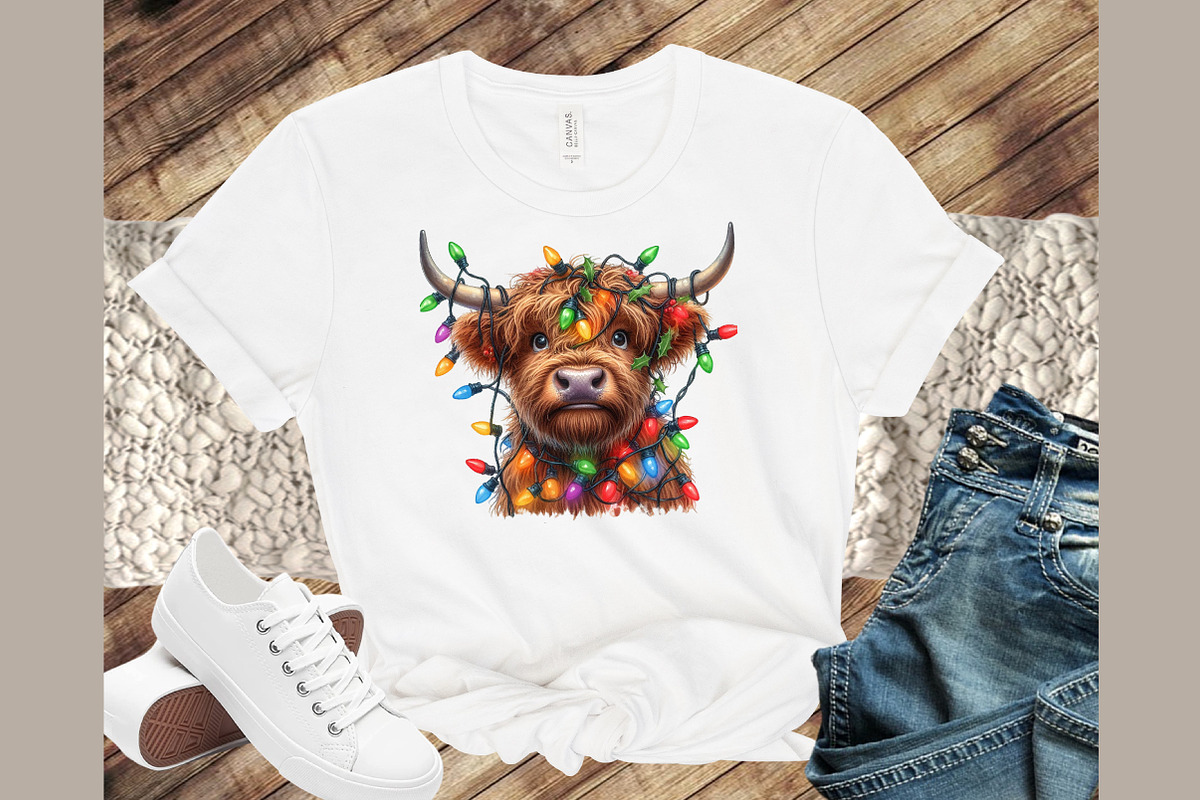Christmas Lights Highland Cow PNG, an Illustration by Sublimation Artist (Photo 8 of 9)