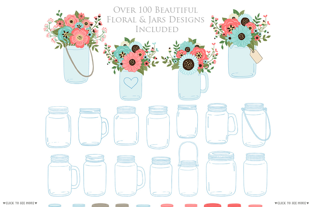 Coral and Turquoise Mason Jar, an Illustration by Avenie Digital (Photo 2 of 2)