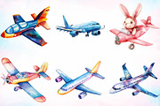 Watercolor Airplane Clipart Bundle, a Technology Illustration by Canvas Craft (Thumbnail 2 of 3)