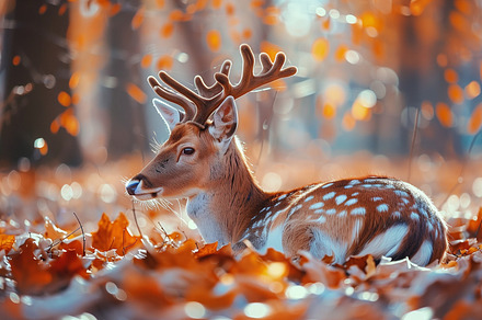 Deer laying in autumn leaves, an Animal Photo by MistyDay
