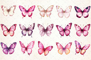 Pink Watercolor Butterflies Clipart, an Illustration by Rose Art (Thumbnail 2 of 7)