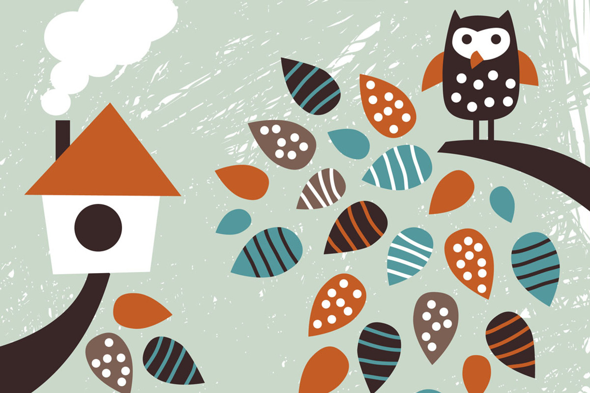 Owl and leaves funny vector set, an Animal Illustration by Crowhouse (Photo 3 of 4)
