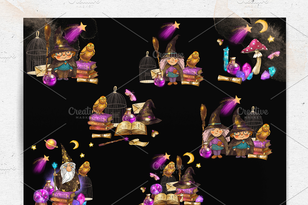 Magic school. Wizard witch clipart, an Education Illustration by Belusuab (Photo 6 of 9)
