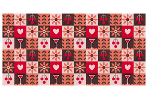 Retro-style tile with flowers, etc., a Decorative Illustration by Creative Backgrounds