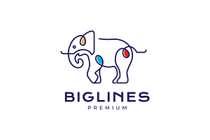 line art colorful elephant logo, a Branding & Logo Template by devastd