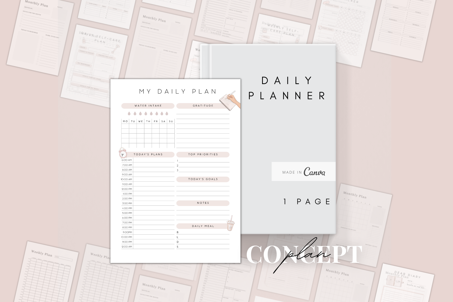 Digital Canva Daily Planner Template, a Stationery Template by BRANDcontent