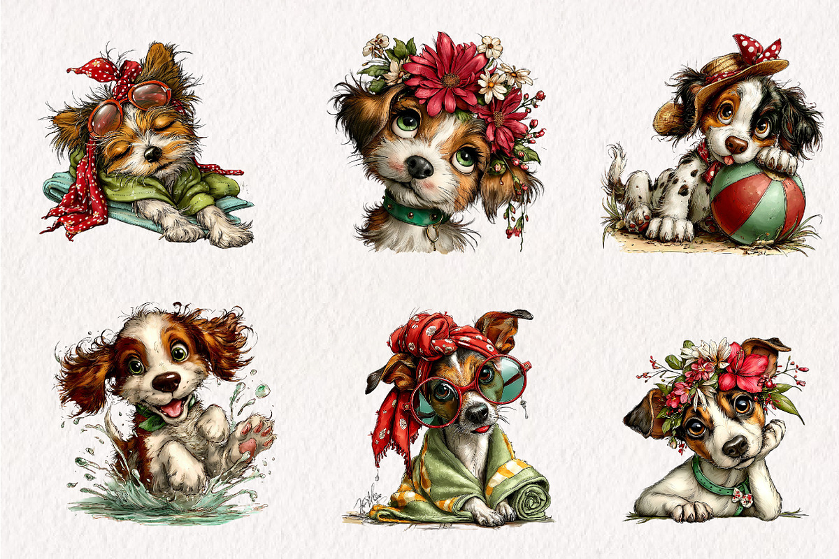 Whimsical Summer Dogs Clipart Bundle, an Illustration by CreationArt (Photo 7 of 7)