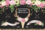 Antler Floral watercolor cliparts, an Illustration by burlapandlace (Thumbnail 2 of 2)