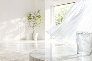 Glass of ice water on marble table i, a Photo by Dvoevnore photos