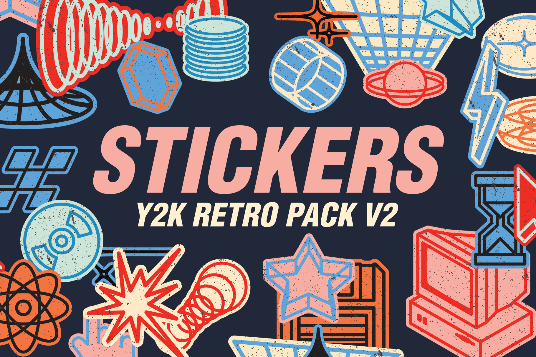 25 Y2K Stickers Retro Pack Vol.2, an Object Graphic by Graphicdome
