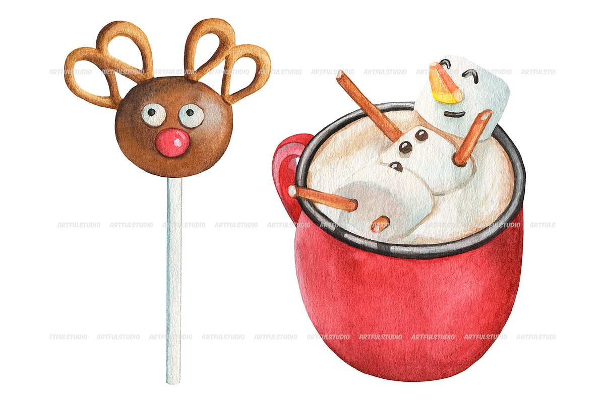 Watercolor Christmas Sweets Clipart, a Food Illustration by ArtfulStudio (Photo 7 of 10)