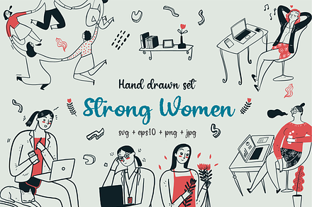 Hand drawn set strong women, a Work Illustration by Huza Studio