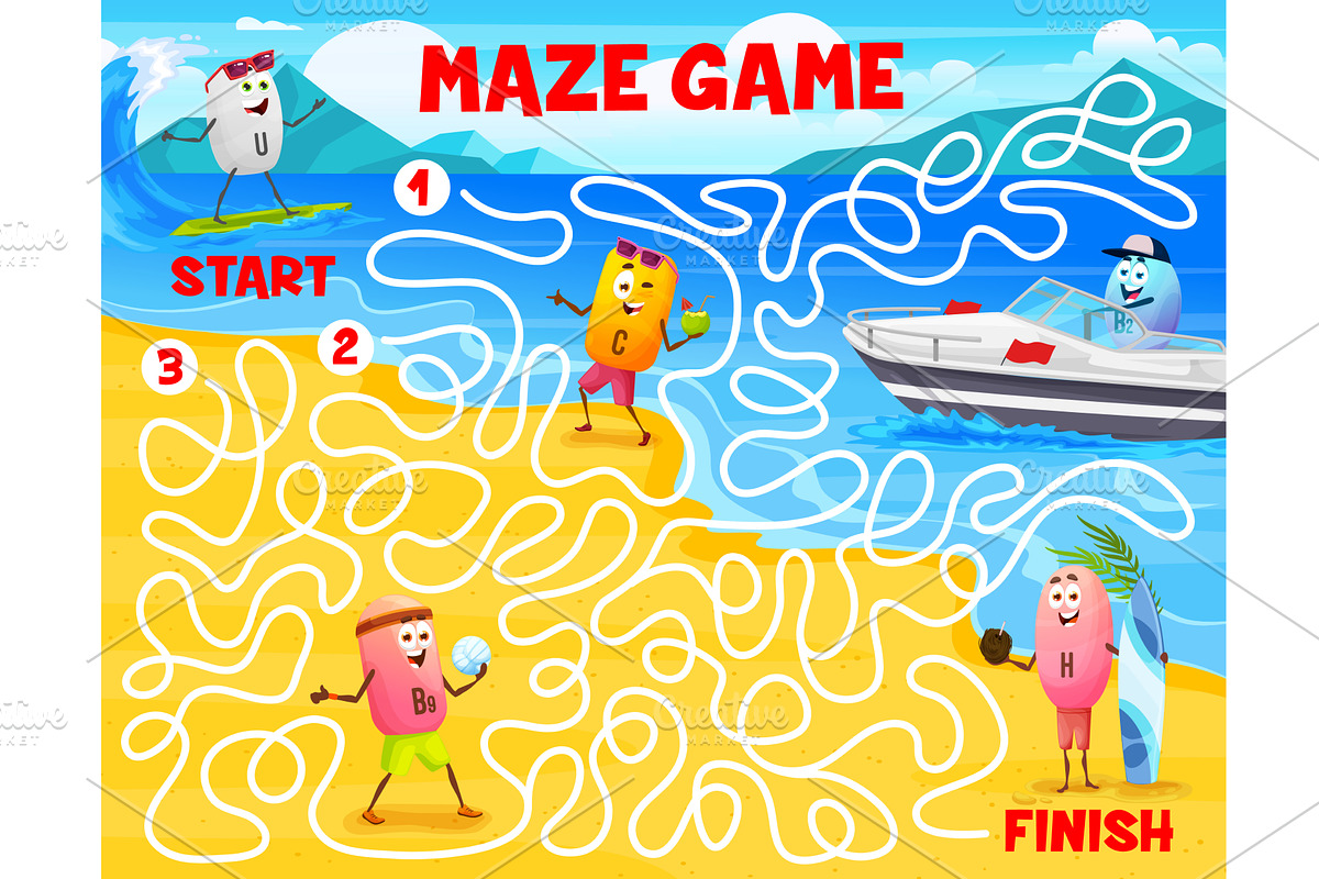 Labyrinth maze game with vitamins, an Education Illustration by Vector Tradition (Photo 1 of 3)