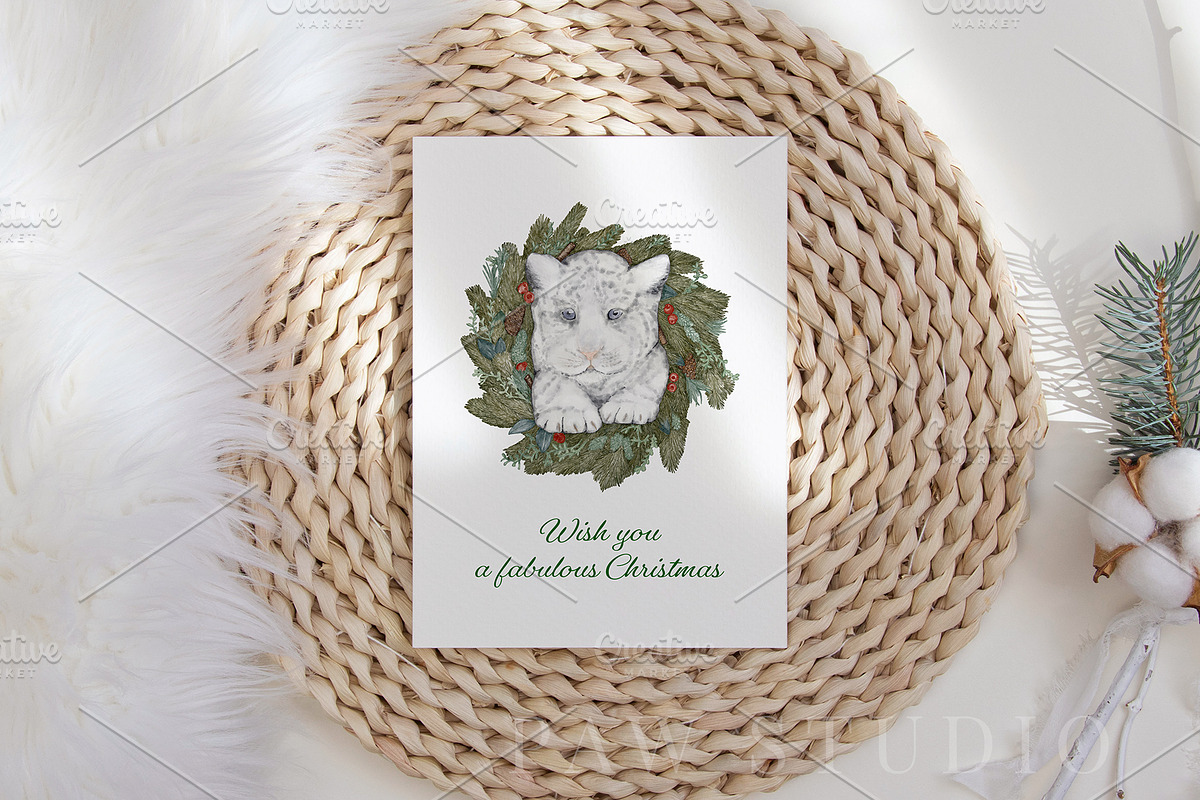 Tiger Christmas Wreath Watercolour, an Illustration by PawGraphic (Photo 3 of 12)