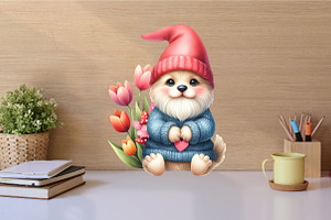 Watercolor Spring Puppy Lover Gnomes