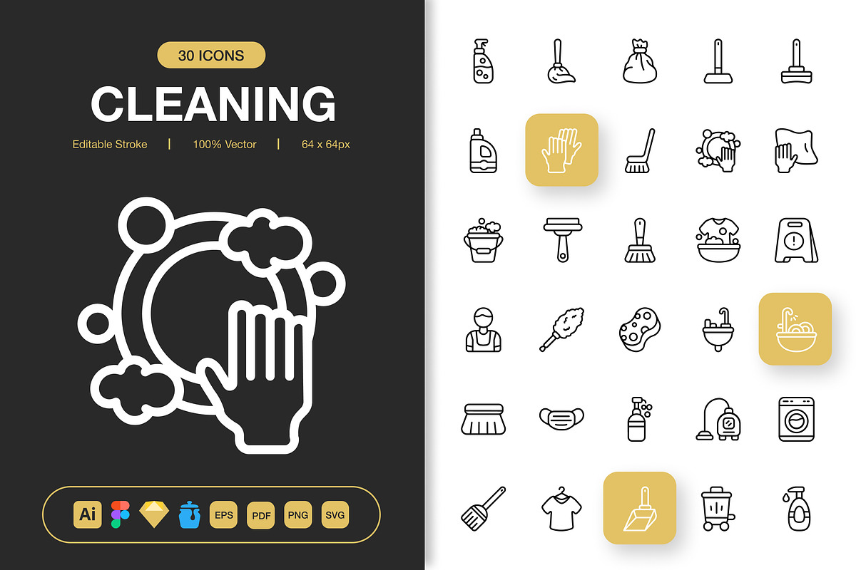 Cleaning Icons, an Outline Icon by Spacepixel Creative