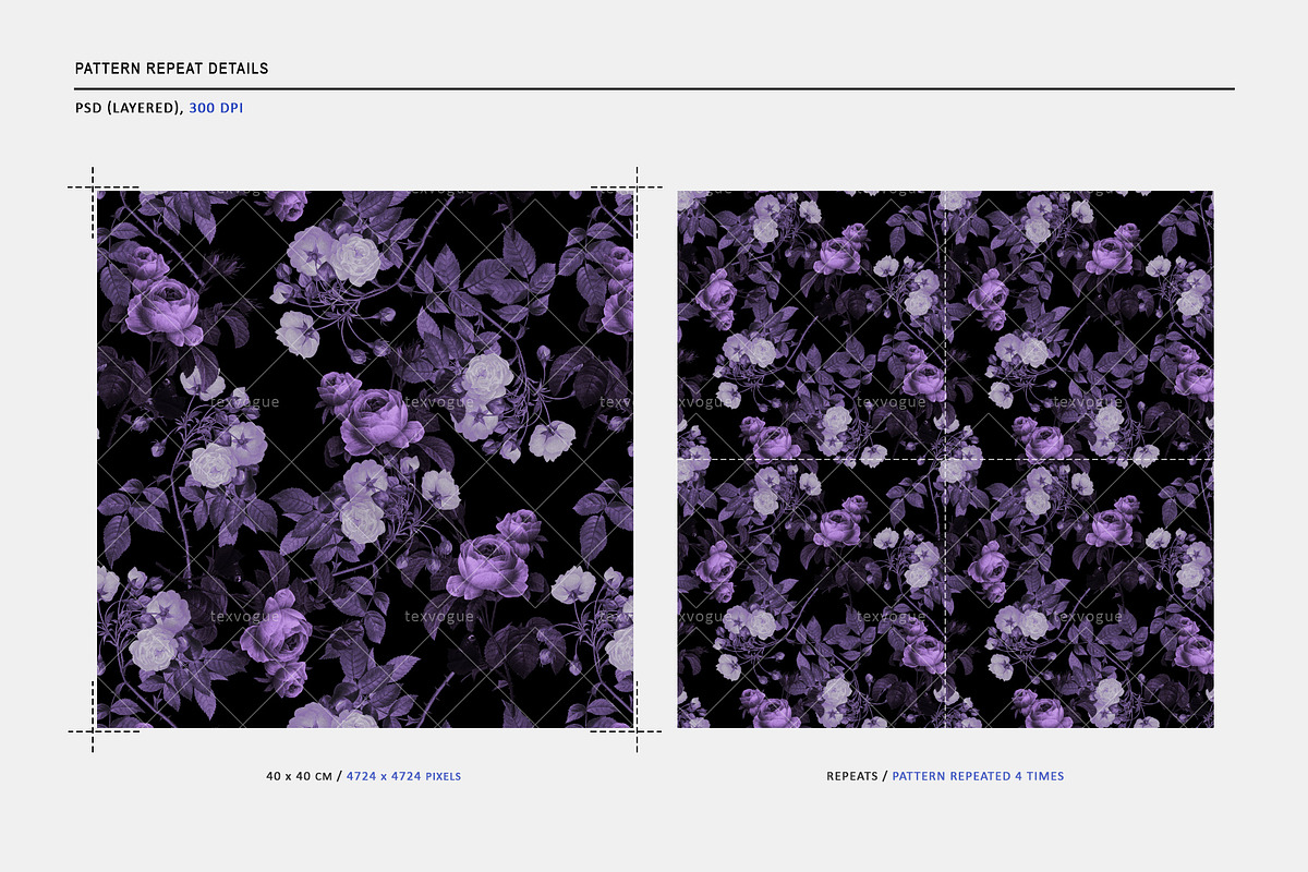 Purple Roses - Seamless Patterns, a Pattern Graphic by texvogue (Photo 3 of 15)