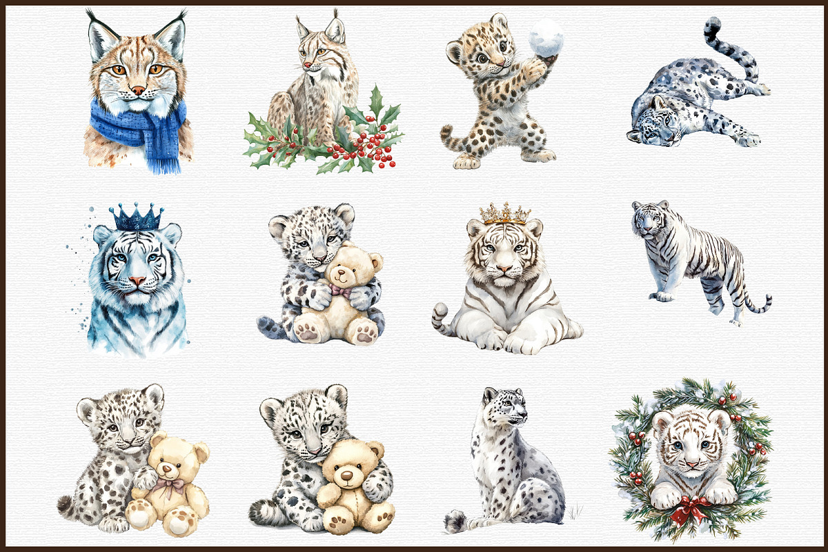 Winter Clip Art White Wild Cats Png, an Illustration by Sublimation Artist (Photo 3 of 6)