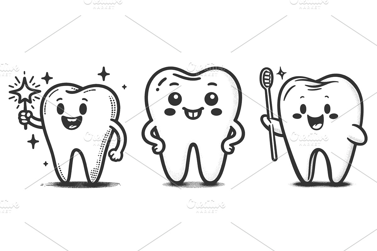 cartoon tooth character set vector, a Healthcare Illustration by AlexArt