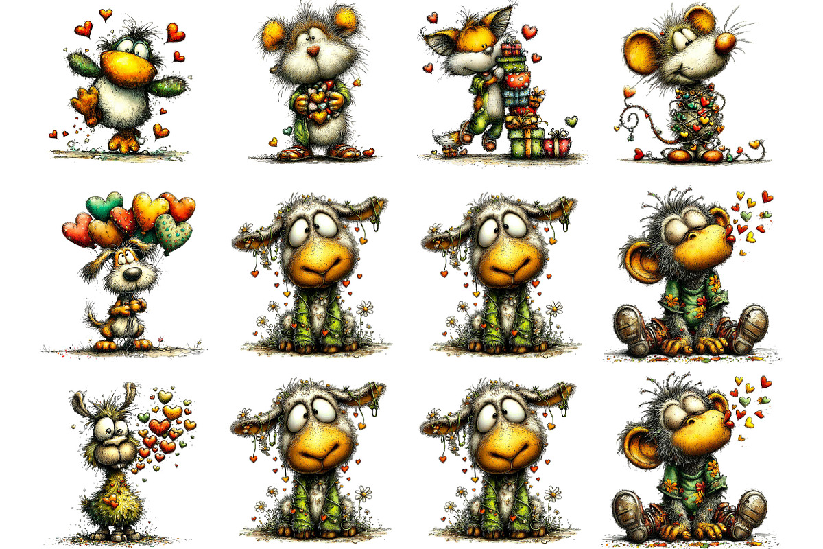 Funny Valentine Animals Clipart, an Illustration by Designking (Photo 3 of 5)
