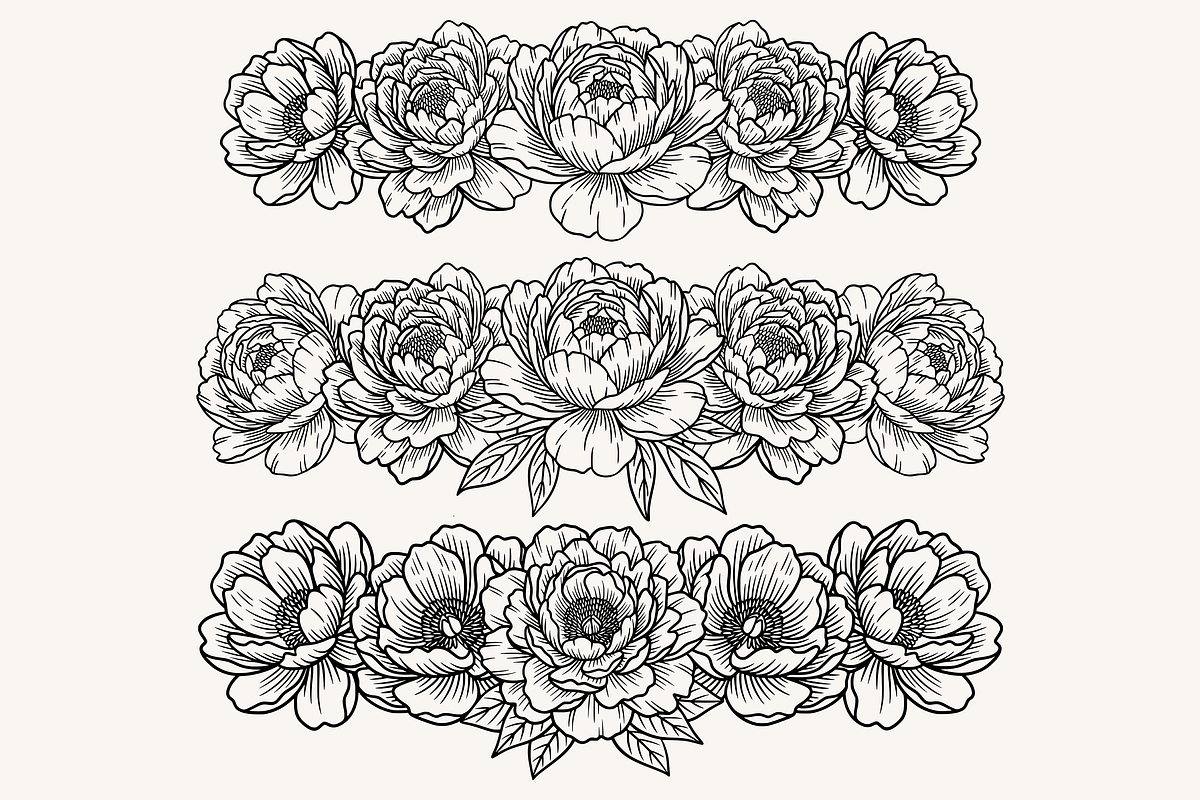 Peony Flower Line Art Illustration, a Decorative Illustration by Kusumaillustration (Photo 5 of 15)