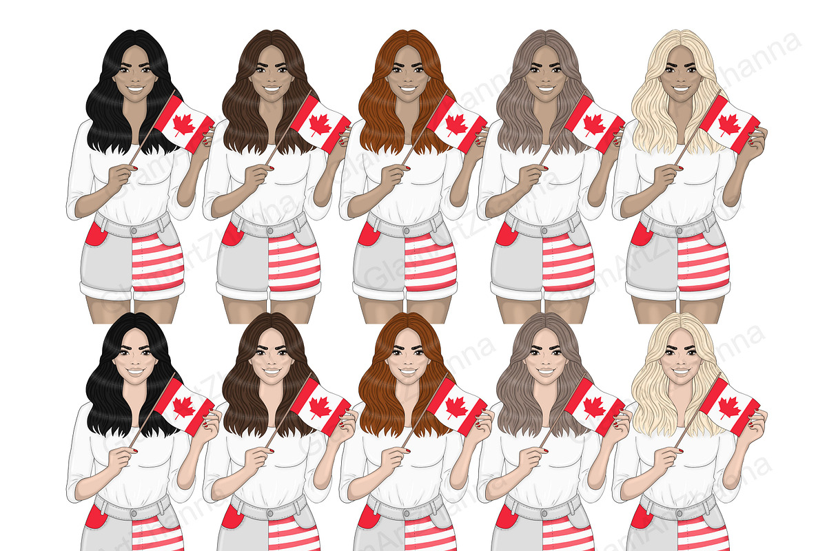 Canada Day Girls Clipart, a Seasonal Illustration by GlamArtZhanna (Photo 2 of 5)