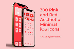 300 iOS 14 Pink and Red Icon Pack